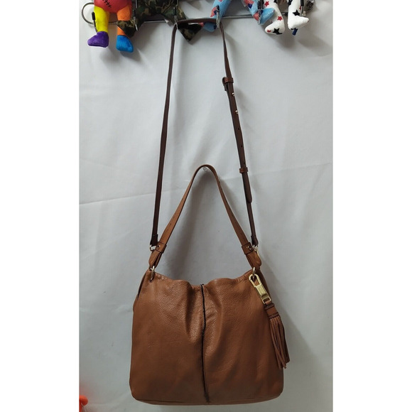 Calvin Klein Brown Tan Leather Zipper Closure Crossbody Shoulder Bag - Picture 6 of 16